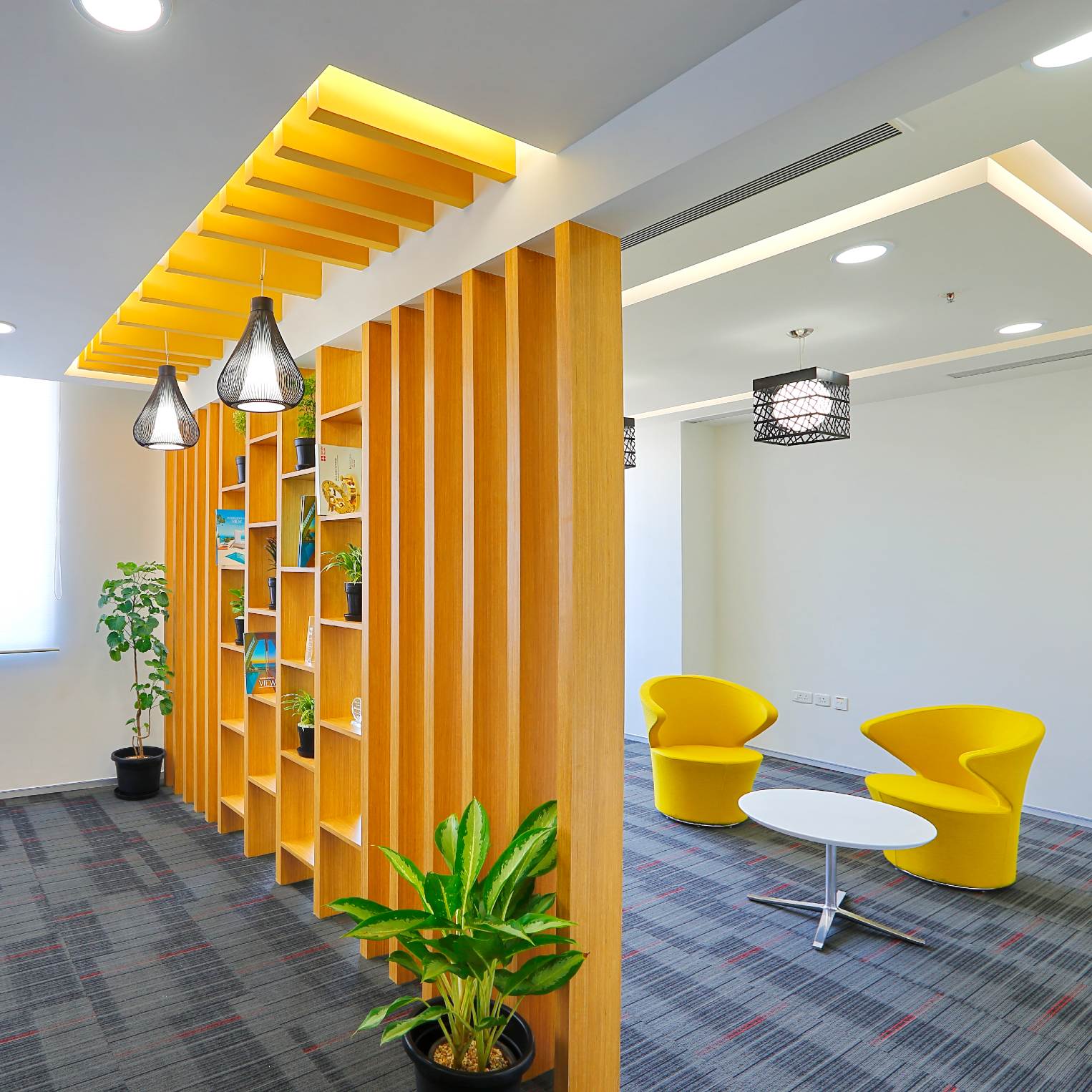 Detailed timber shelving and collaborative seating in a Touchstone commercial interior